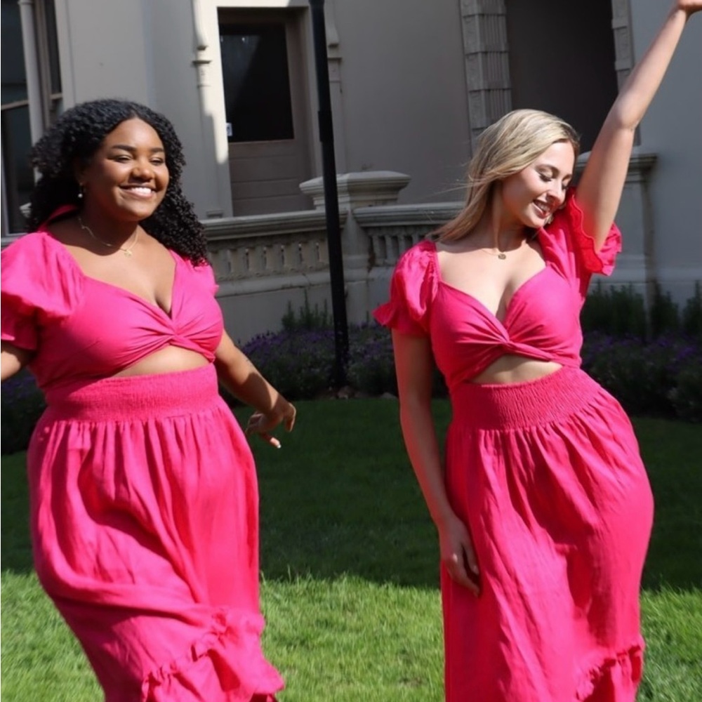 NWT Aulieude Hot Pink Reversible Marianne Cutout/Wrap/Shirred Dress - Picture 6 of 16